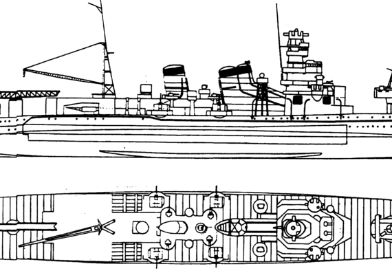 Корабль IJN Aoba [Heavy Cruiser] (1941) - чертежи, габариты, рисунки